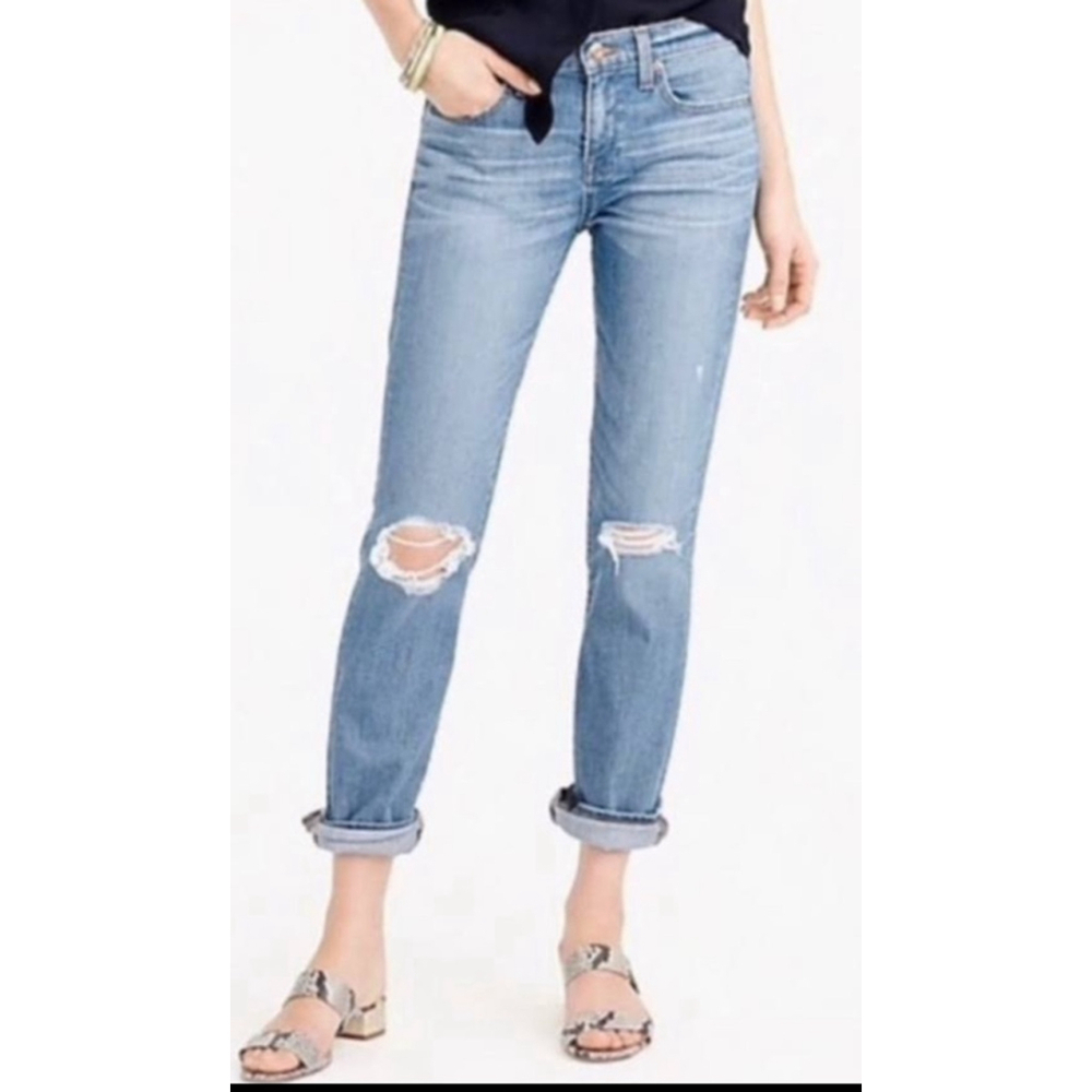 J.Crew Slim Broken-In Boyfriend Jeans Light Wash Distressed Size 30